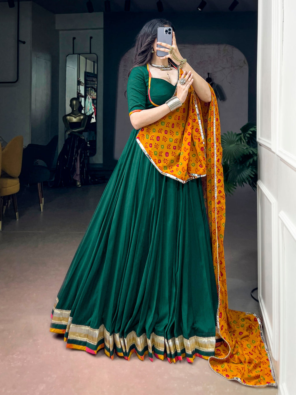 Ethnic Chinon Lehenga Choli with Georgette Bandhani Dupatta