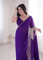 Vaidehika Georgette Ready-to-Wear Lace Border Saree with Designer Blouse