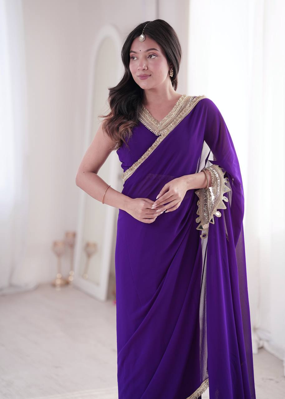 Vaidehika Georgette Ready-to-Wear Lace Border Saree with Designer Blouse