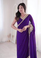 Vaidehika Georgette Ready-to-Wear Lace Border Saree with Designer Blouse