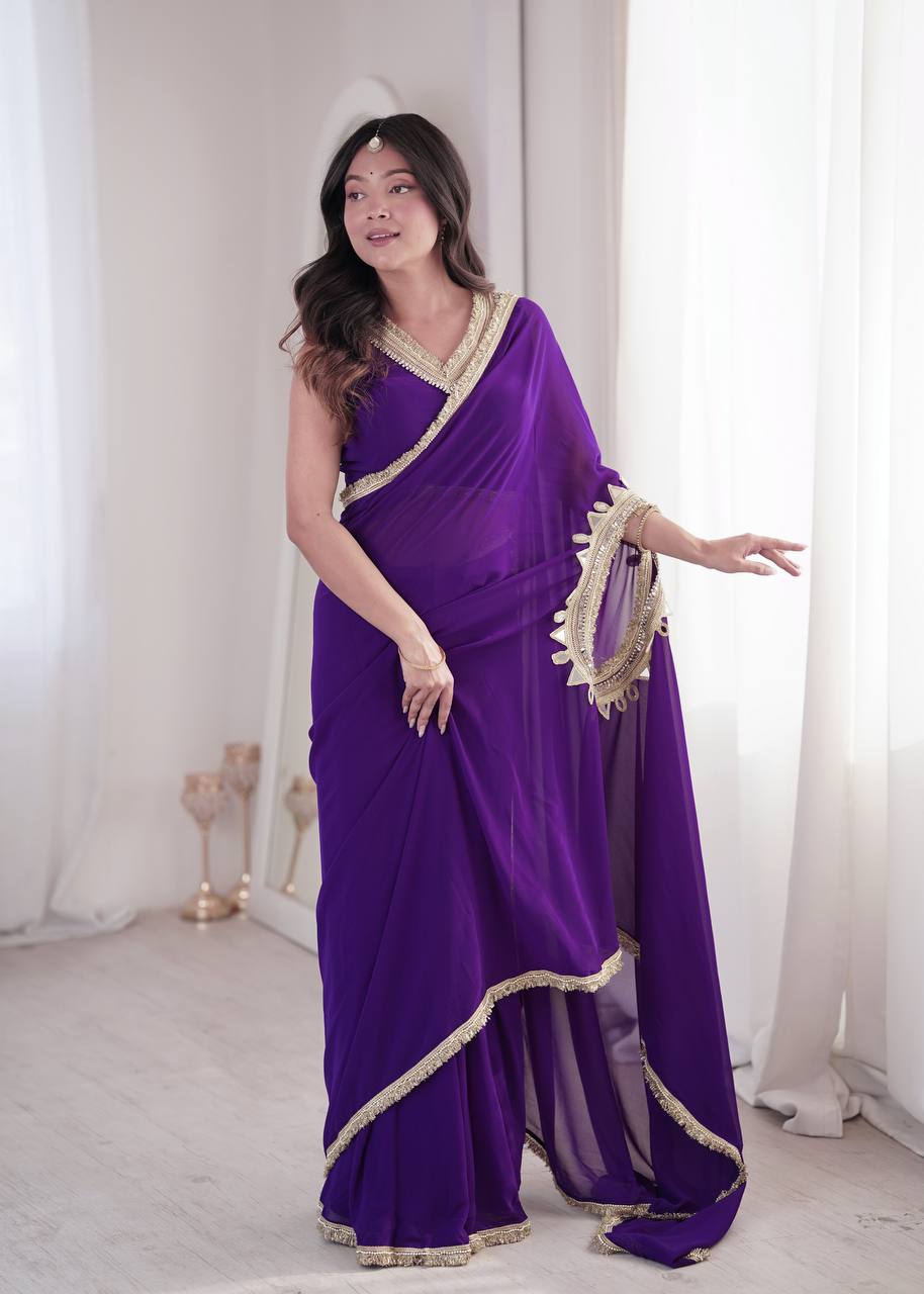 Vaidehika Georgette Ready-to-Wear Lace Border Saree with Designer Blouse