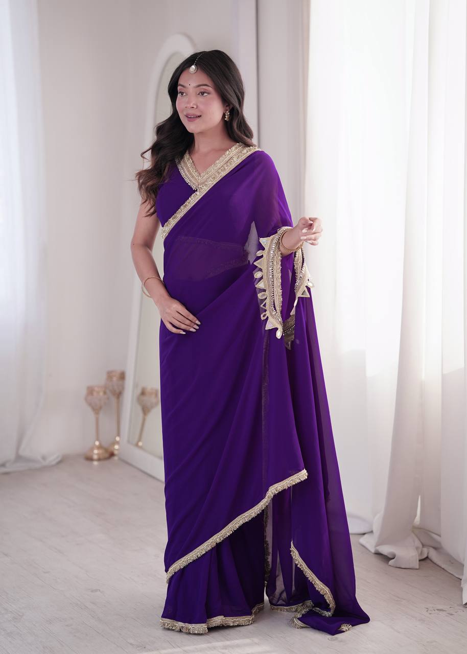 Vaidehika Georgette Ready-to-Wear Lace Border Saree with Designer Blouse