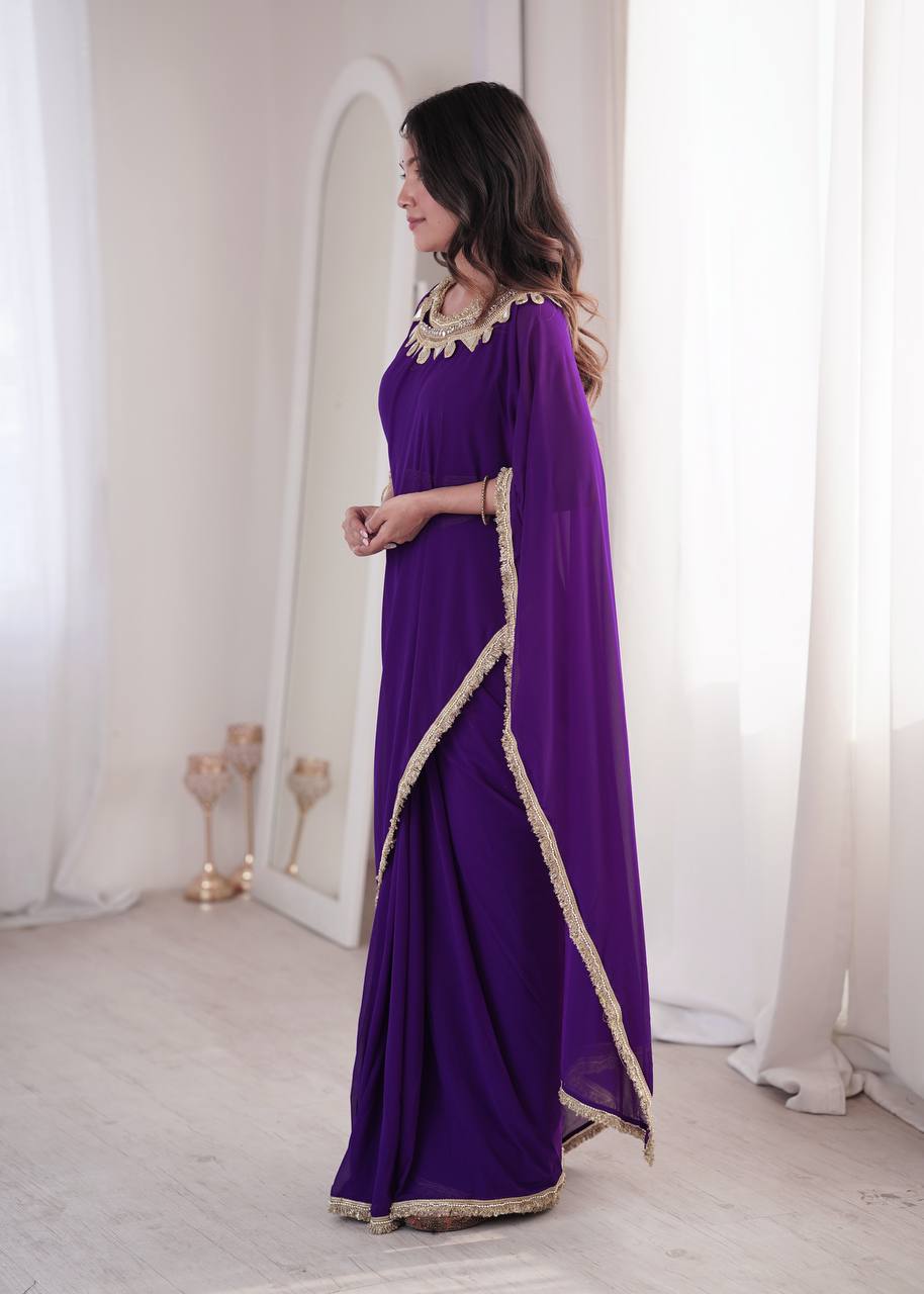 Vaidehika Georgette Ready-to-Wear Lace Border Saree with Designer Blouse