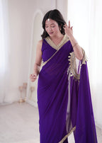 Vaidehika Georgette Ready-to-Wear Lace Border Saree with Designer Blouse