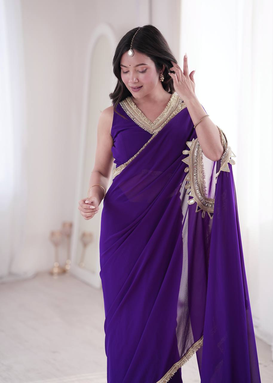 Vaidehika Georgette Ready-to-Wear Lace Border Saree with Designer Blouse