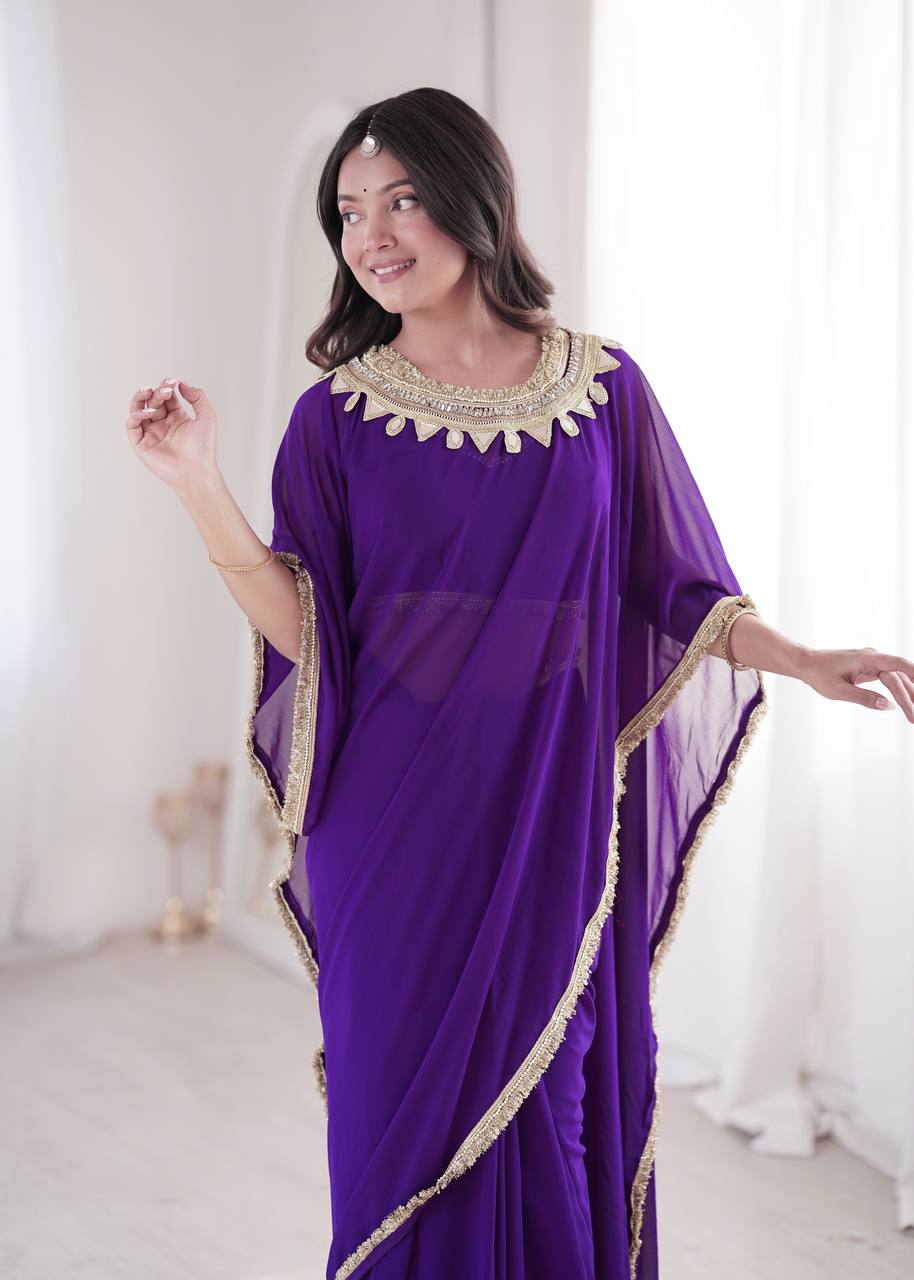 Vaidehika Georgette Ready-to-Wear Lace Border Saree with Designer Blouse