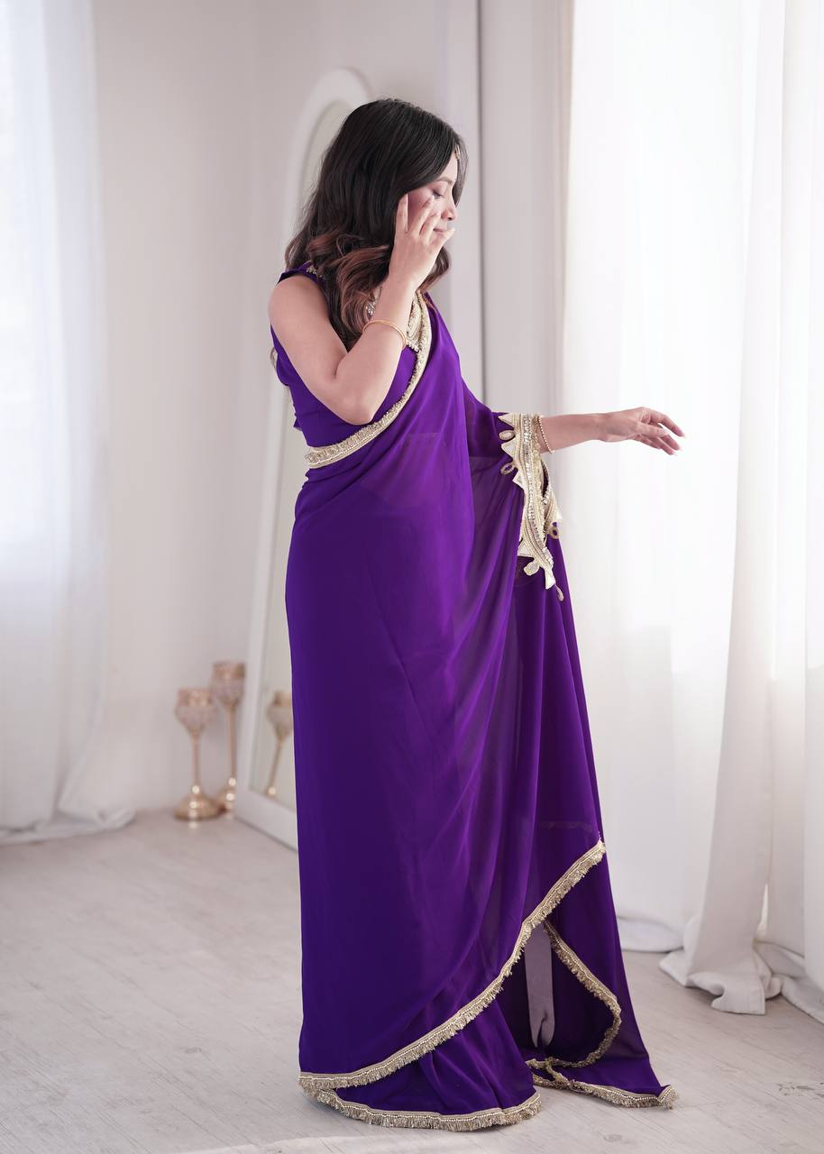 Vaidehika Georgette Ready-to-Wear Lace Border Saree with Designer Blouse