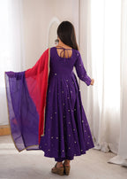 Designer Roman Silk Gown with Real Mirror Embroidery and Dupatta