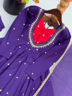 Designer Roman Silk Gown with Real Mirror Embroidery and Dupatta