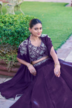 Yashika Fendi Silk Embroidered Lehenga with Shrug & stitched Blouse Set