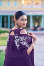 Yashika Fendi Silk Embroidered Lehenga with Shrug & stitched Blouse Set