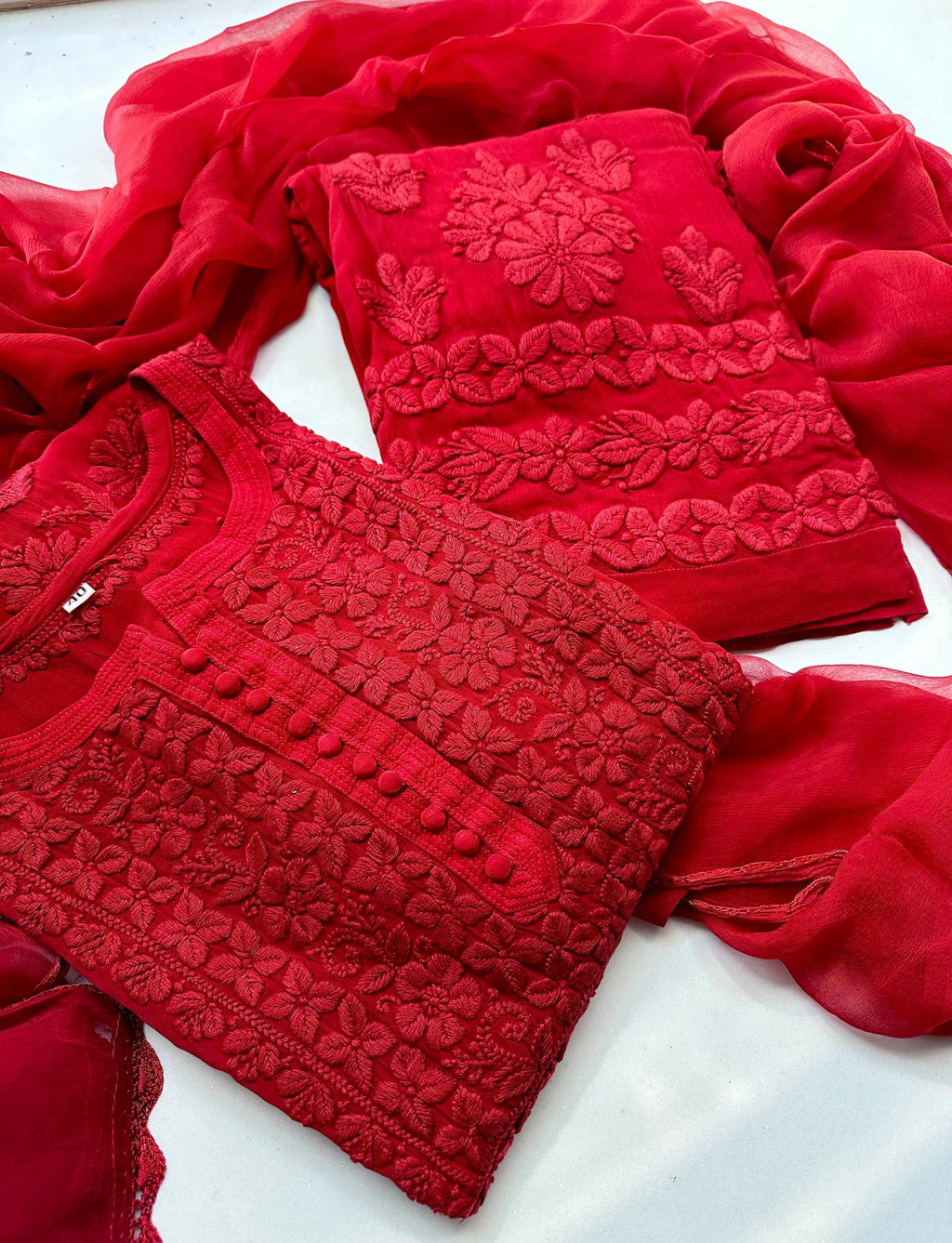 Premium Georgette Ethnic Suit with Lace Border Dupatta