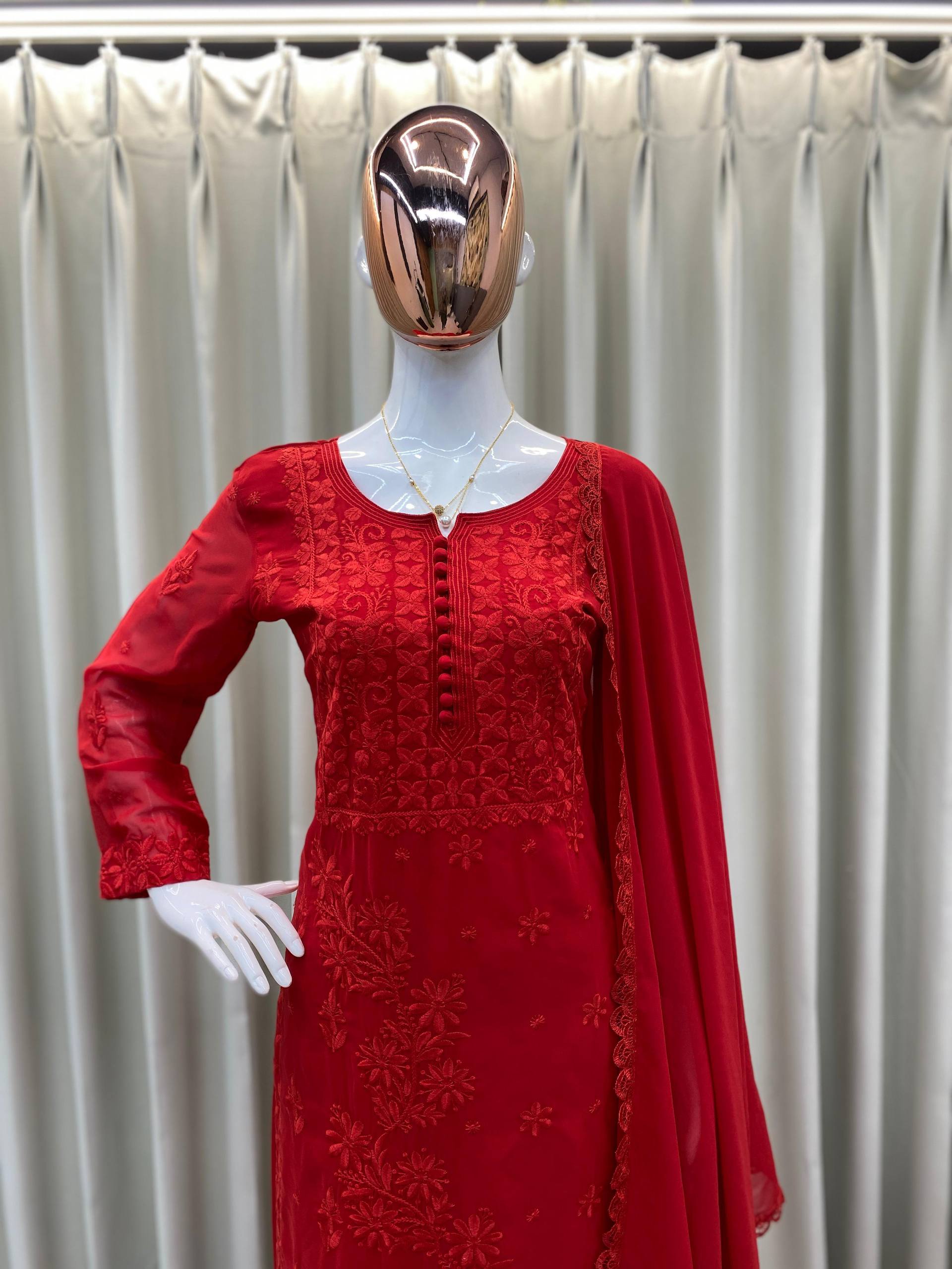 Premium Georgette Ethnic Suit with Lace Border Dupatta