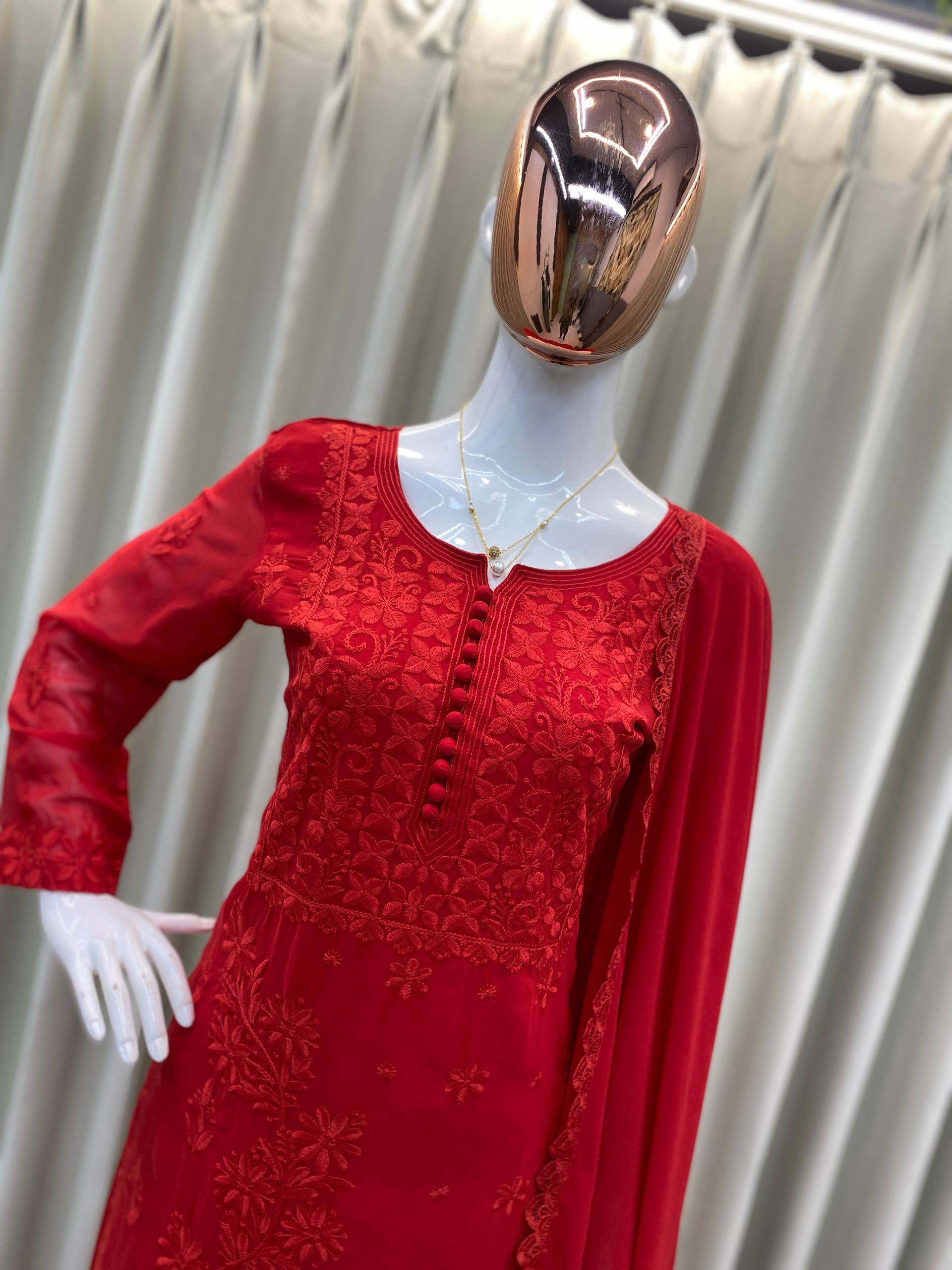 Premium Georgette Ethnic Suit with Lace Border Dupatta