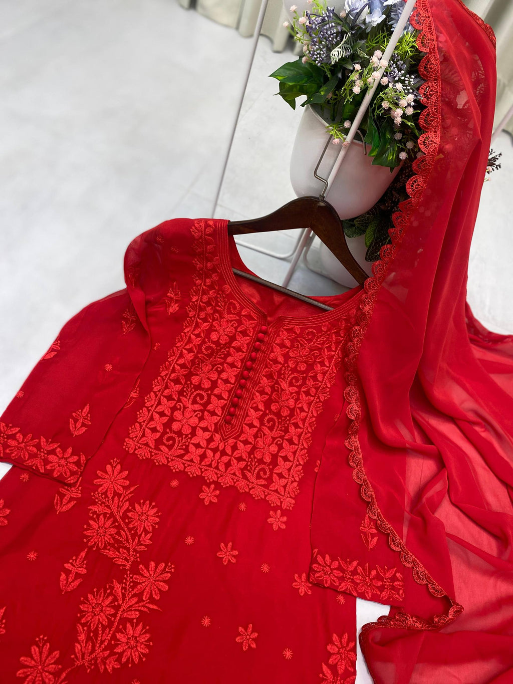 Premium Georgette Ethnic Suit with Lace Border Dupatta