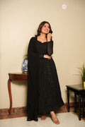 Aarvika Georgette Lucknowi Anarkali Suit Set with Bottom & Tassel Dupatta