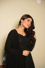 Aarvika Georgette Lucknowi Anarkali Suit Set with Bottom & Tassel Dupatta
