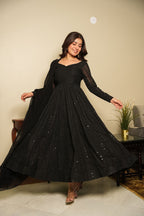Aarvika Georgette Lucknowi Anarkali Suit Set with Bottom & Tassel Dupatta