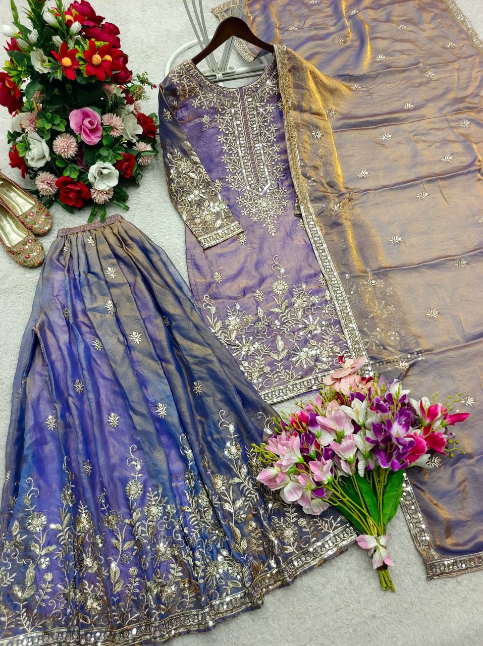 Yashvika ZMY Chu Silk Sequins Embroidered Sharara Suit with Dupatta