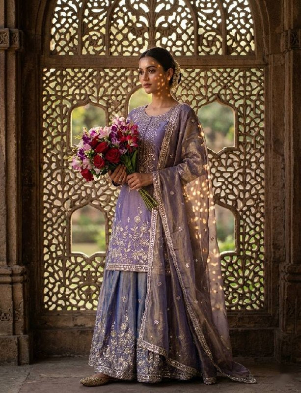 Yashvika ZMY Chu Silk Sequins Embroidered Sharara Suit with Dupatta