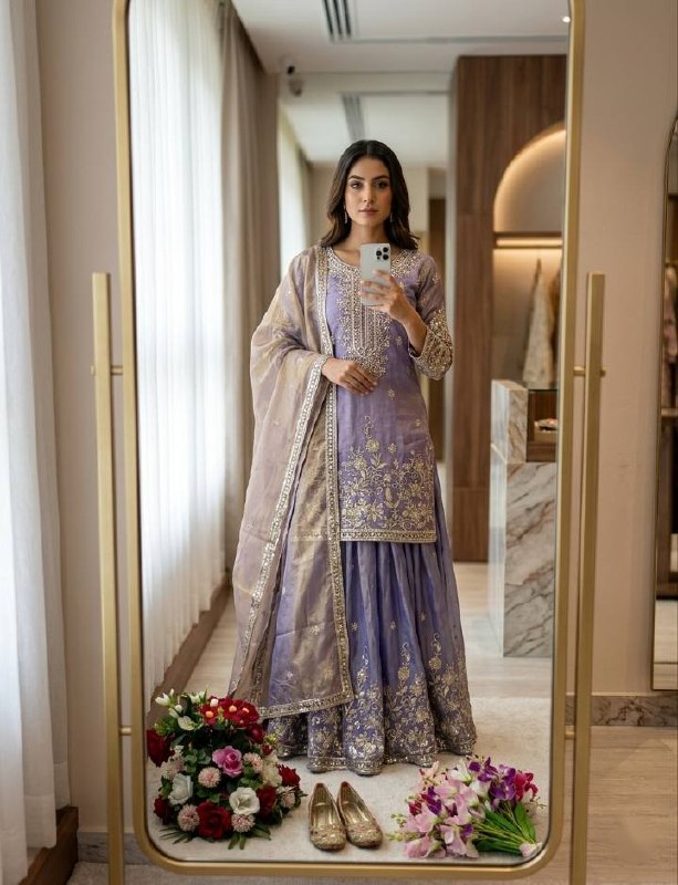 Yashvika ZMY Chu Silk Sequins Embroidered Sharara Suit with Dupatta