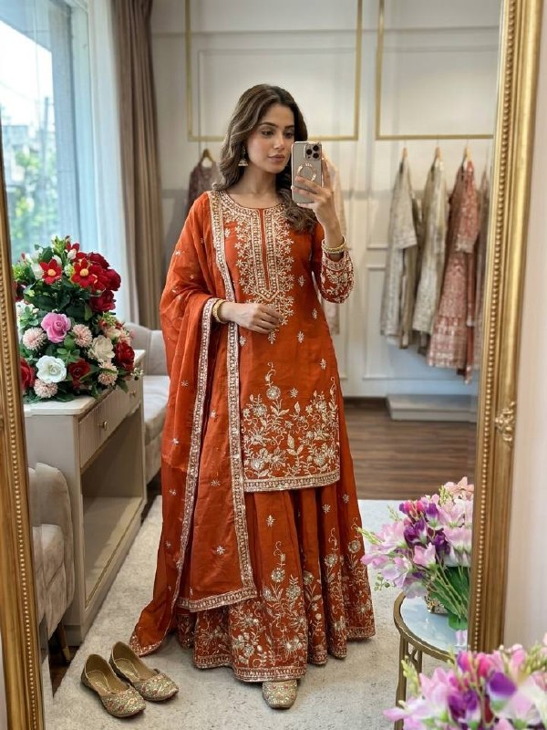 Yashvika ZMY Chu Silk Sequins Embroidered Sharara Suit with Dupatta