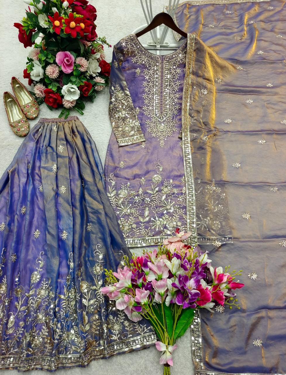 Yashvika ZMY Chu Silk Sequins Embroidered Sharara Suit with Dupatta