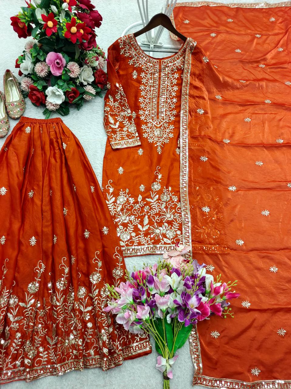 Yashvika ZMY Chu Silk Sequins Embroidered Sharara Suit with Dupatta