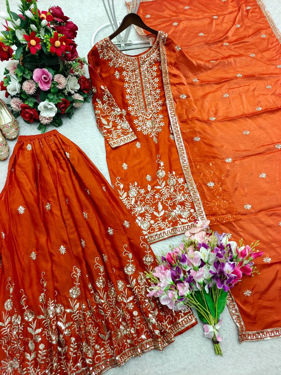 Yashvika ZMY Chu Silk Sequins Embroidered Sharara Suit with Dupatta