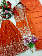 Yashvika ZMY Chu Silk Sequins Embroidered Sharara Suit with Dupatta