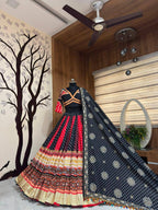Reeva Real Mirror & Kodi Lace Work Navratri Lehenga Choli Set in Muslin Cotton