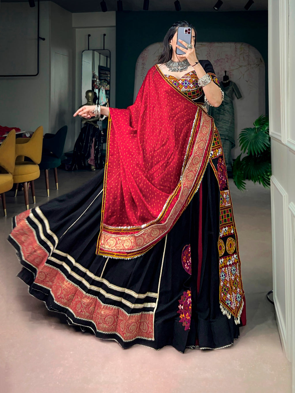 Premium Rayon Kutchi Gamthi Embroidered Lehenga Choli Set