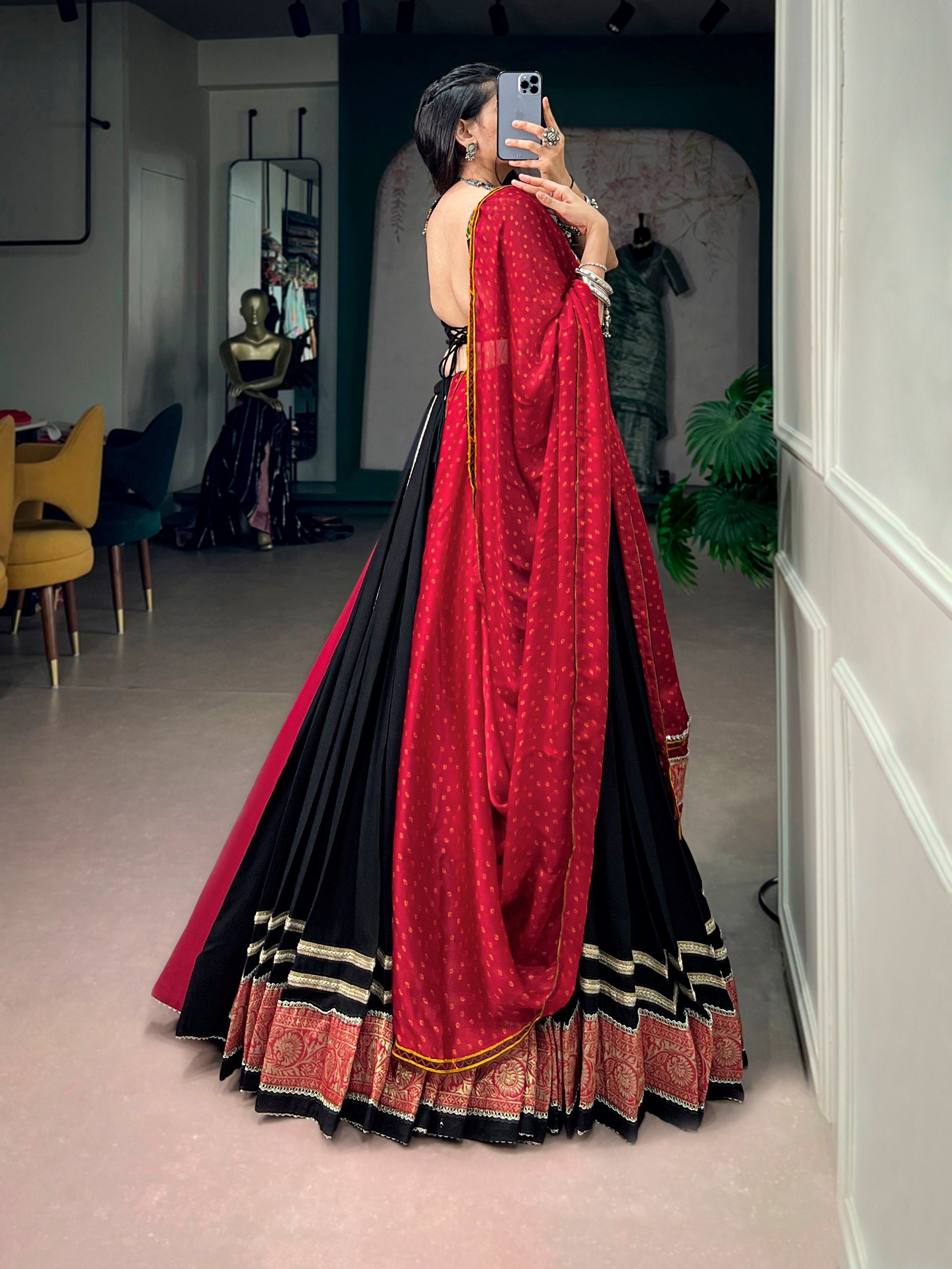 Premium Rayon Kutchi Gamthi Embroidered Lehenga Choli Set