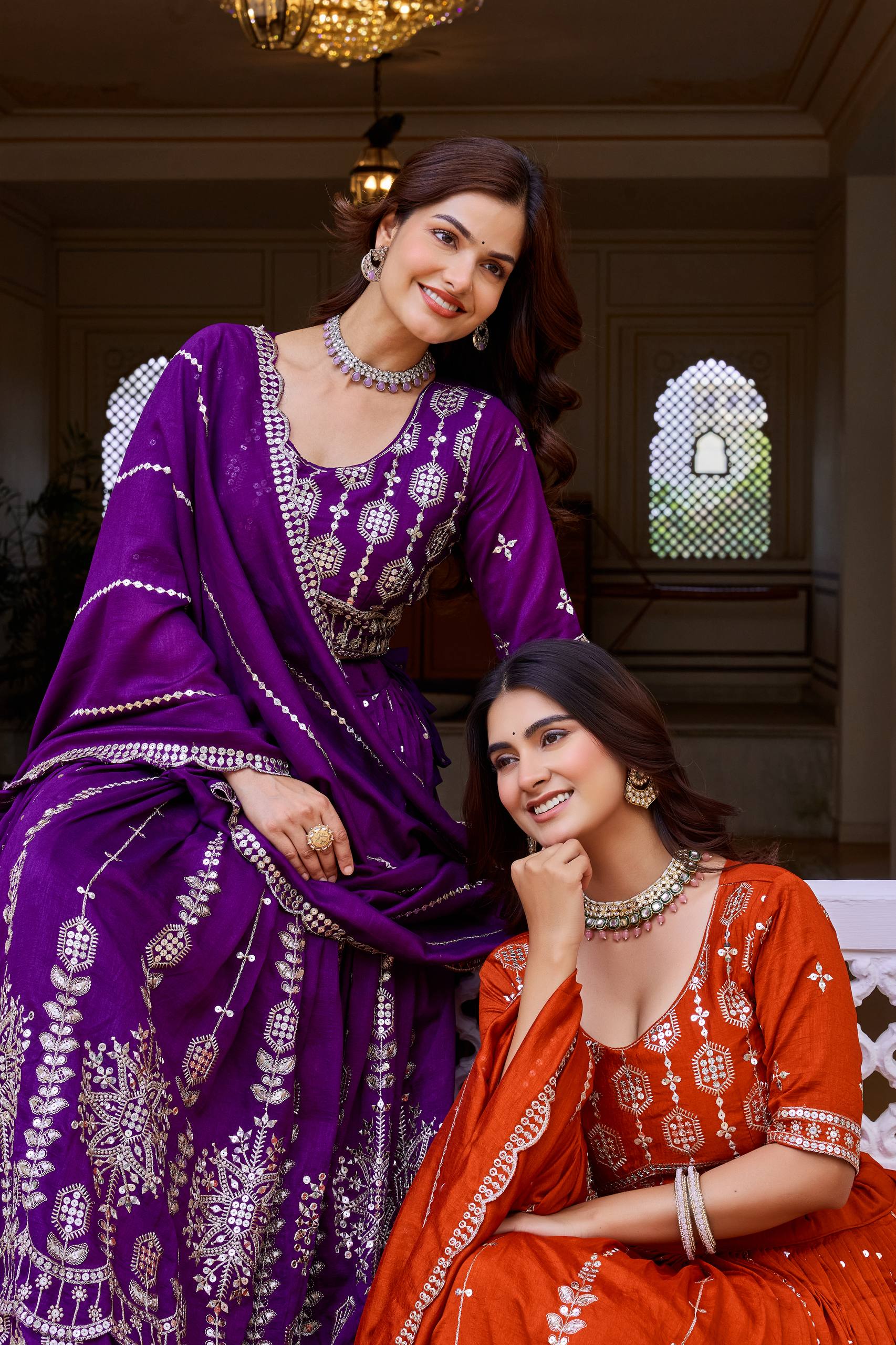 Designer Pure Vichitra Heavy Sequin Work Lehenga Choli, Fully Stitched Wedding Wear Set with 3.50 Metre Flair Dupatta