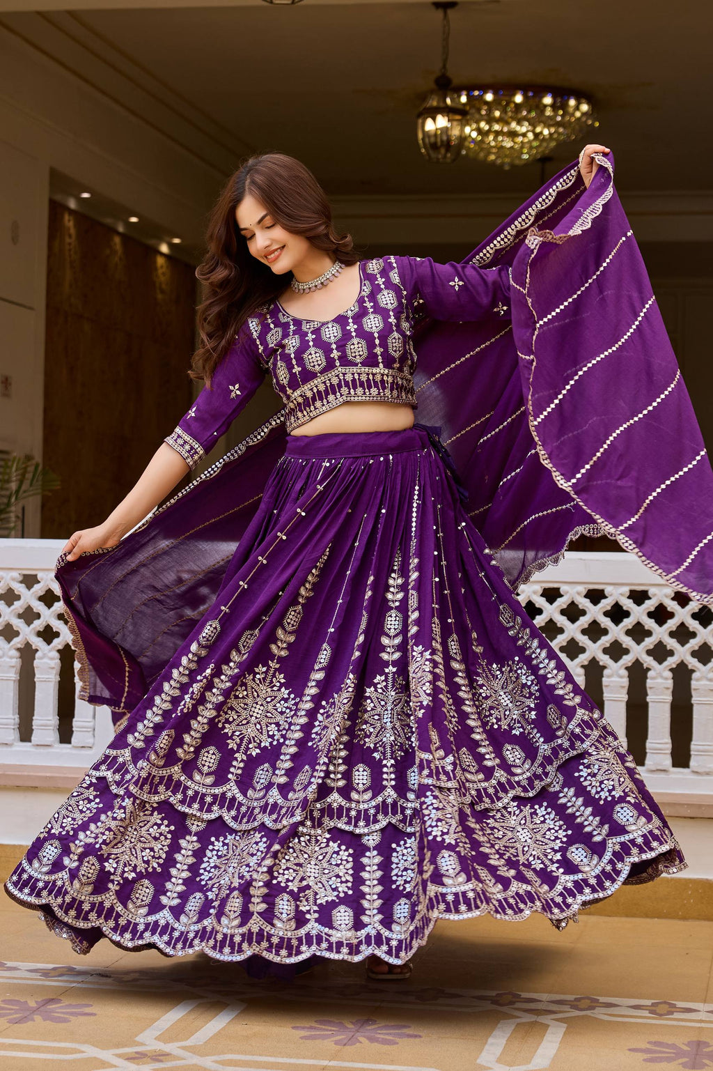 Designer Pure Vichitra Heavy Sequin Work Lehenga Choli, Fully Stitched Wedding Wear Set with 3.50 Metre Flair Dupatta