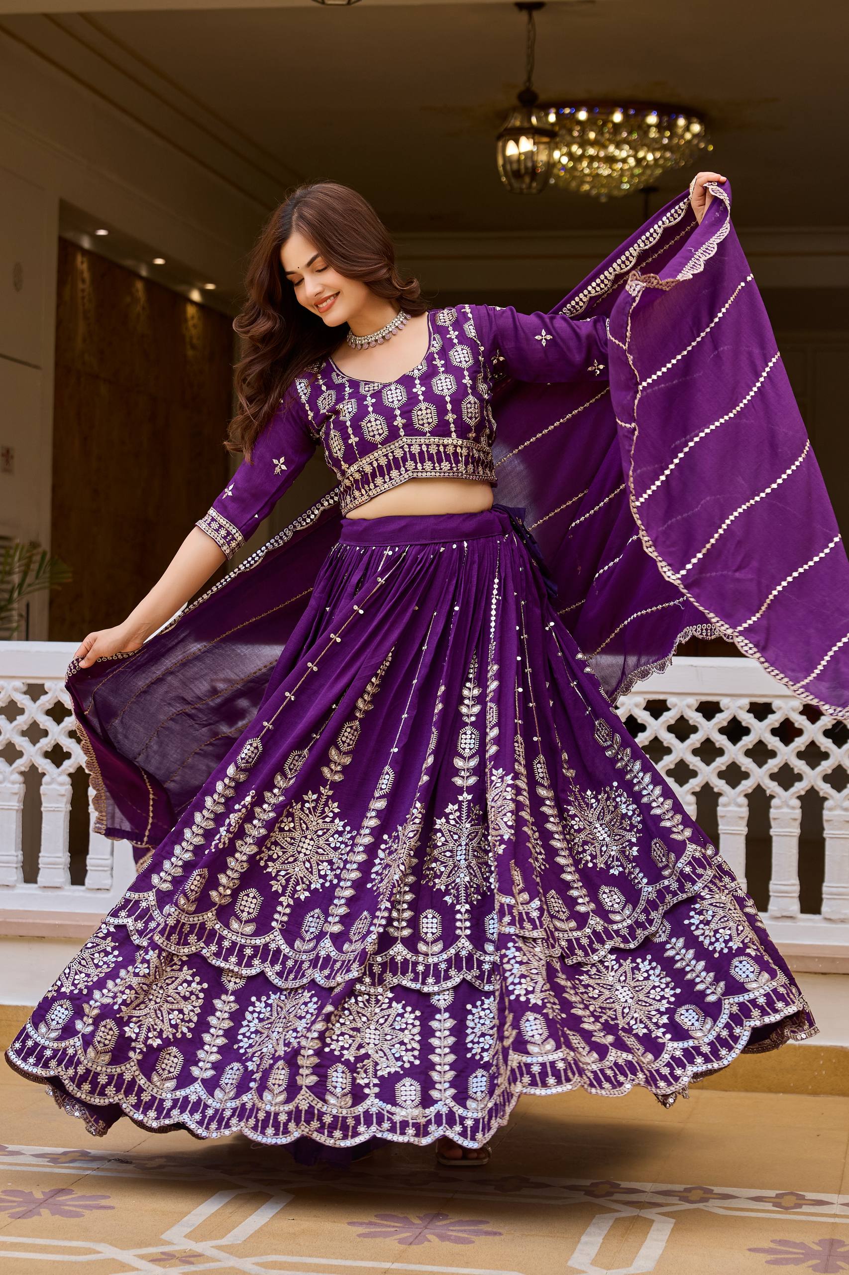 Designer Pure Vichitra Heavy Sequin Work Lehenga Choli, Fully Stitched Wedding Wear Set with 3.50 Metre Flair Dupatta