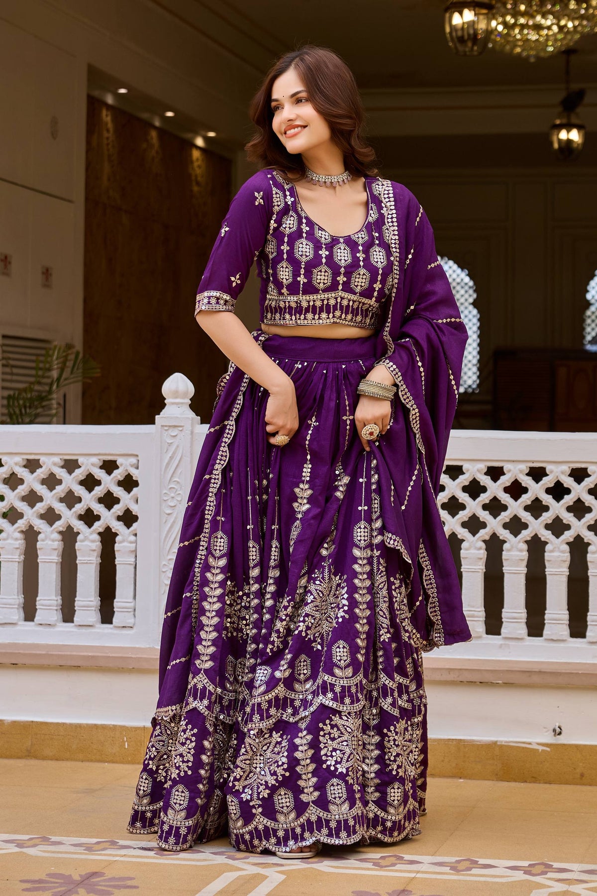 Designer Pure Vichitra Heavy Sequin Work Lehenga Choli, Fully Stitched Wedding Wear Set with 3.50 Metre Flair Dupatta