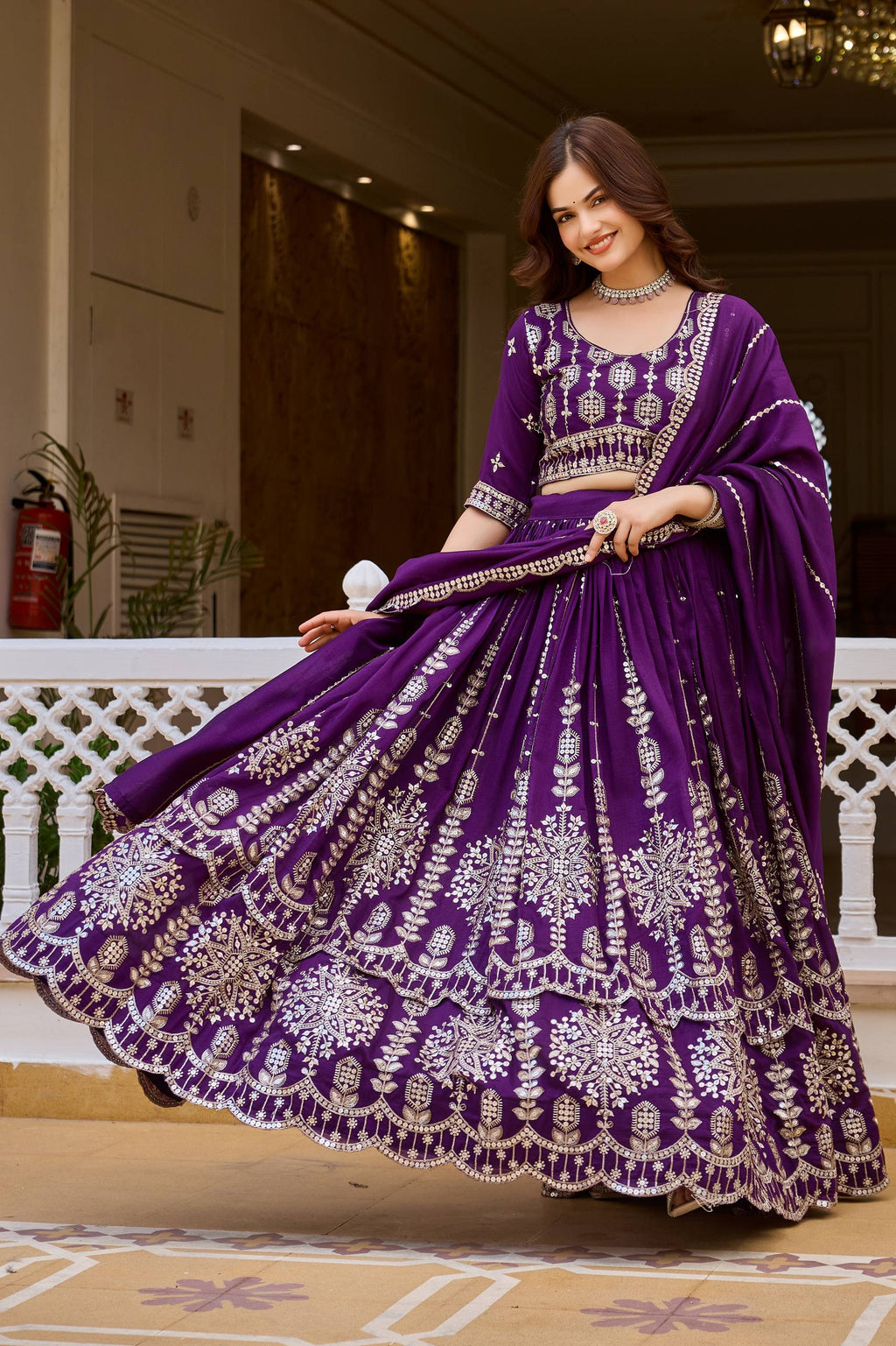 Designer Pure Vichitra Heavy Sequin Work Lehenga Choli, Fully Stitched Wedding Wear Set with 3.50 Metre Flair Dupatta