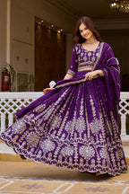 Designer Pure Vichitra Heavy Sequin Work Lehenga Choli, Fully Stitched Wedding Wear Set with 3.50 Metre Flair Dupatta