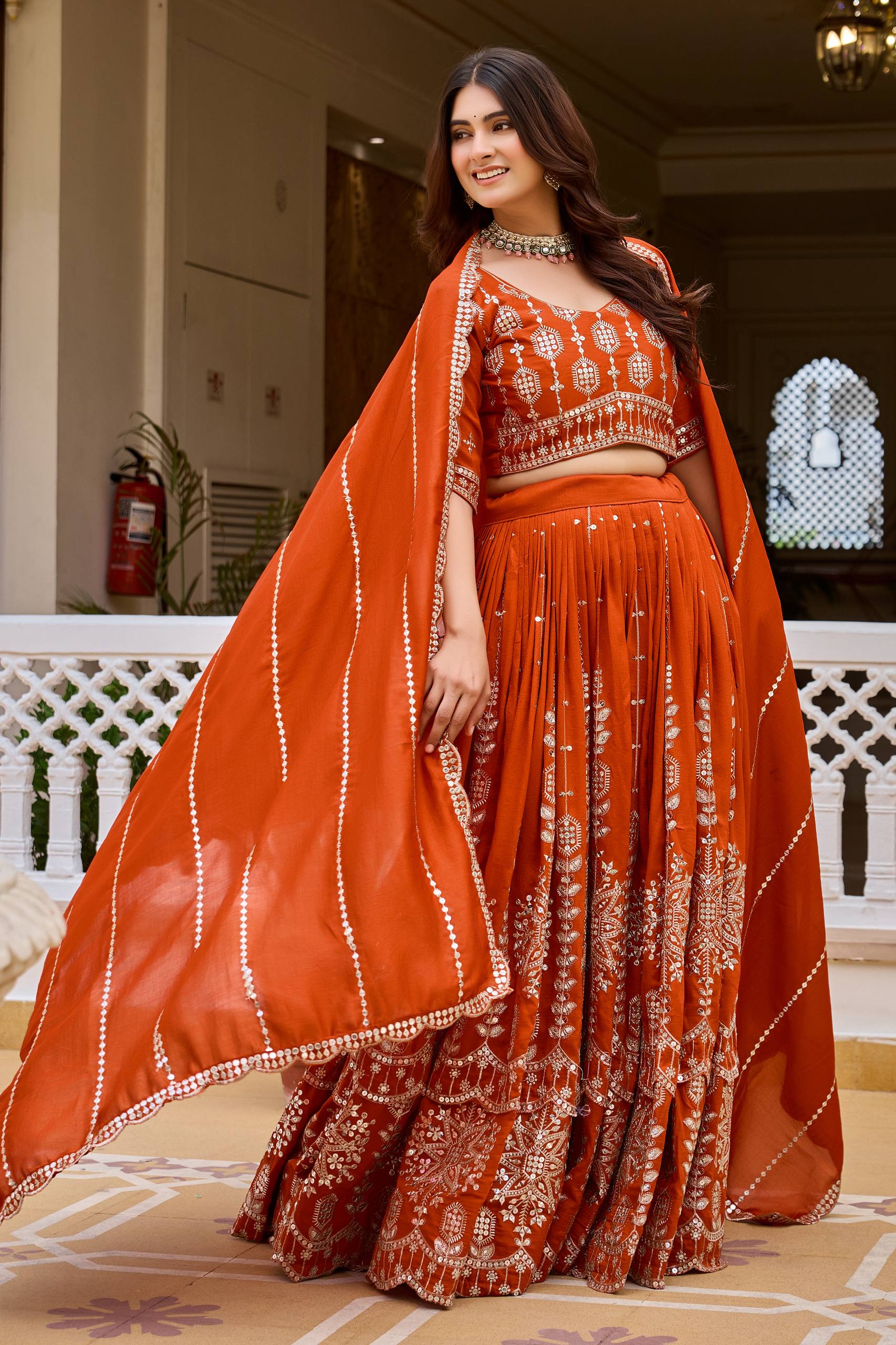 Designer Pure Vichitra Heavy Sequin Work Lehenga Choli, Fully Stitched Wedding Wear Set with 3.50 Metre Flair Dupatta
