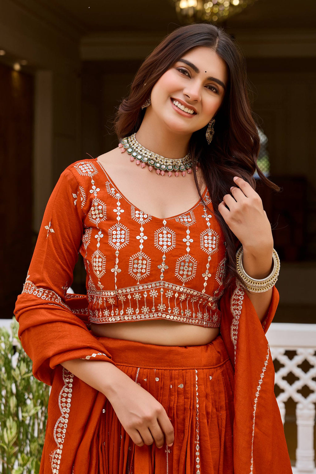 Designer Pure Vichitra Heavy Sequin Work Lehenga Choli, Fully Stitched Wedding Wear Set with 3.50 Metre Flair Dupatta