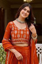 Designer Pure Vichitra Heavy Sequin Work Lehenga Choli, Fully Stitched Wedding Wear Set with 3.50 Metre Flair Dupatta