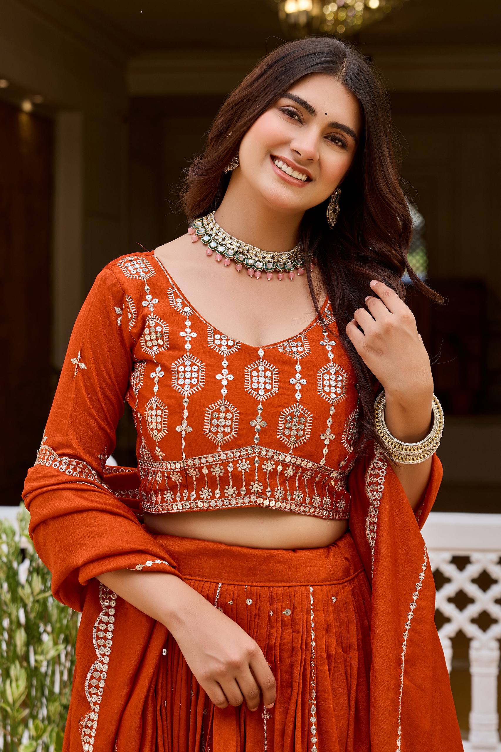 Designer Pure Vichitra Heavy Sequin Work Lehenga Choli, Fully Stitched Wedding Wear Set with 3.50 Metre Flair Dupatta