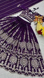 Designer Pure Vichitra Heavy Sequin Work Lehenga Choli, Fully Stitched Wedding Wear Set with 3.50 Metre Flair Dupatta