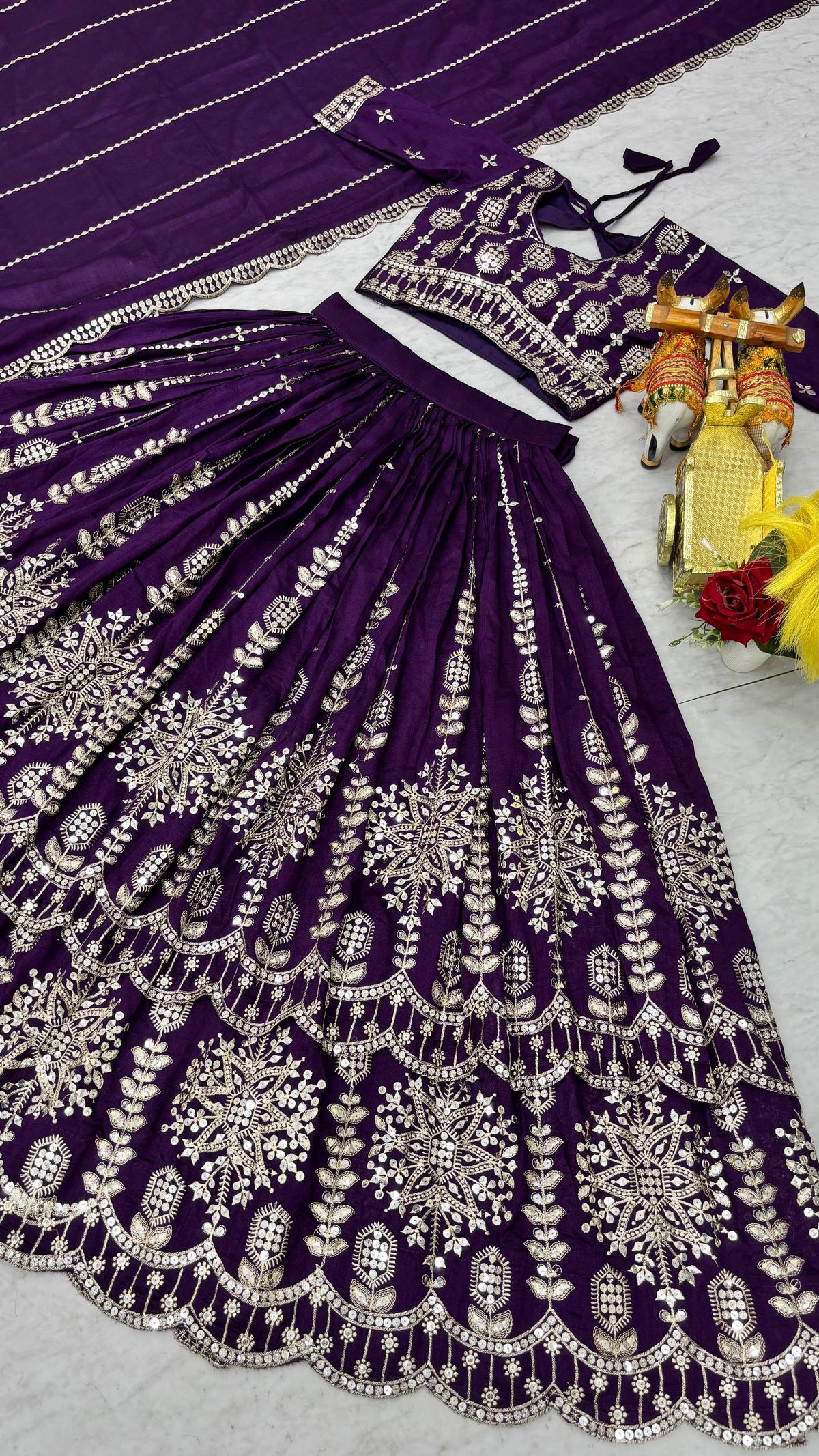 Designer Pure Vichitra Heavy Sequin Work Lehenga Choli, Fully Stitched Wedding Wear Set with 3.50 Metre Flair Dupatta