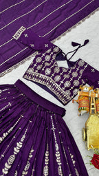 Designer Pure Vichitra Heavy Sequin Work Lehenga Choli, Fully Stitched Wedding Wear Set with 3.50 Metre Flair Dupatta