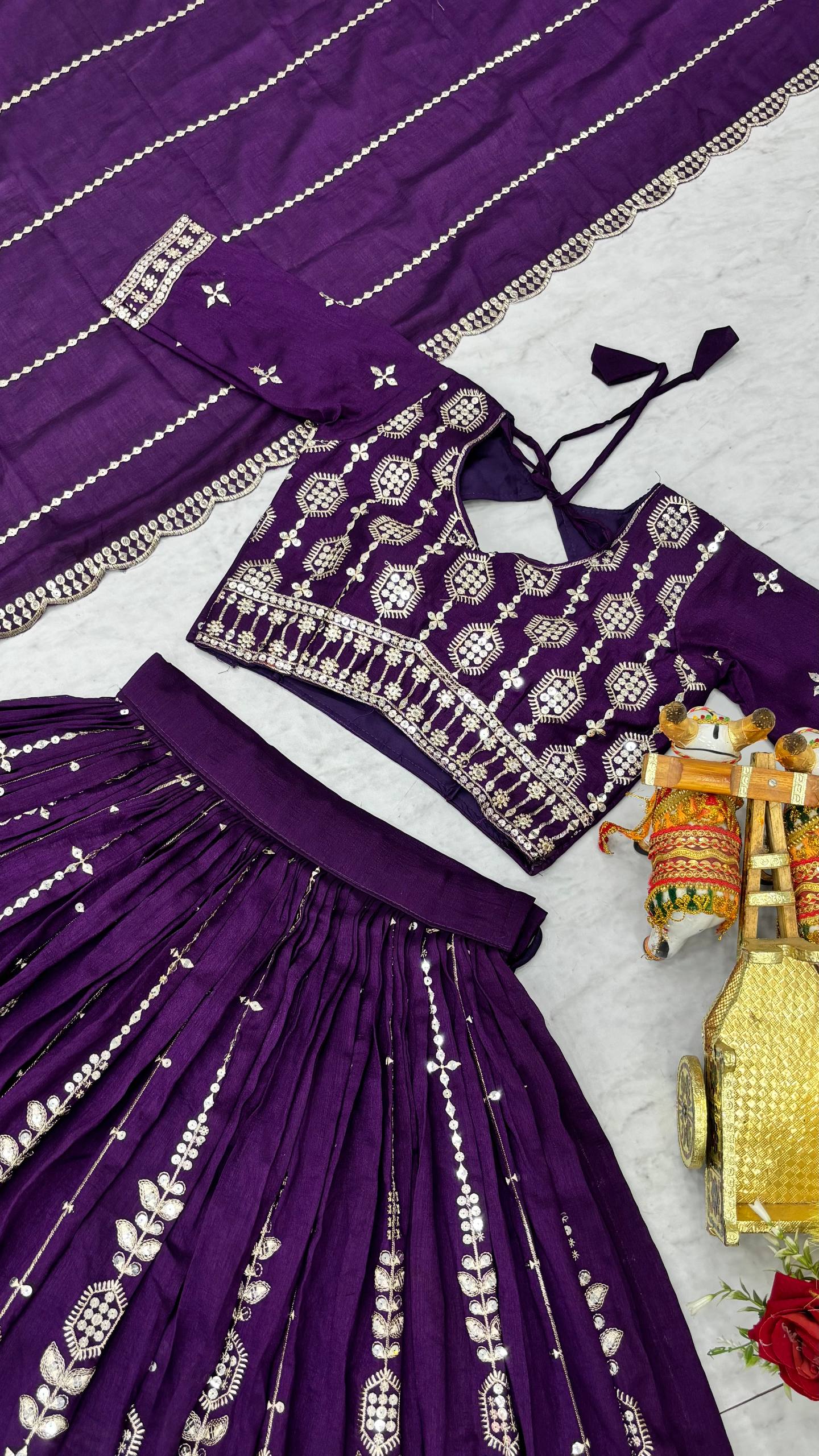 Designer Pure Vichitra Heavy Sequin Work Lehenga Choli, Fully Stitched Wedding Wear Set with 3.50 Metre Flair Dupatta