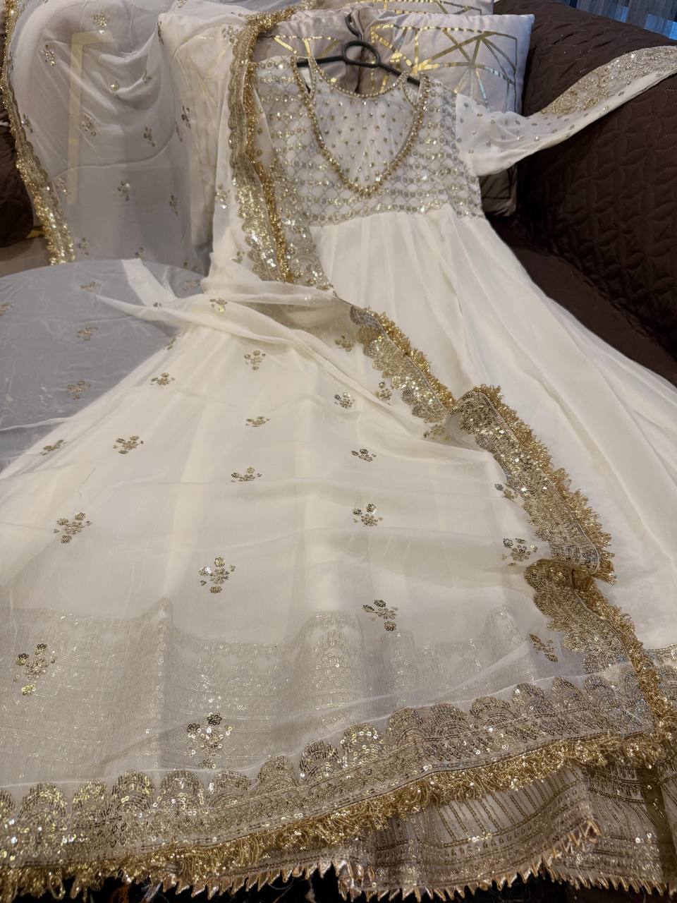 Afsana Étoile Designer Heavy Georgette Sequins Embroidered Anarkali Gown Set with 4 Meter Flair and Embroidered Dupatta
