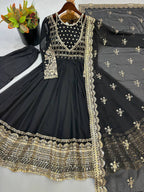 Afsana Étoile Designer Heavy Georgette Sequins Embroidered Anarkali Gown Set with 4 Meter Flair and Embroidered Dupatta