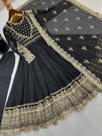 Afsana Étoile Designer Heavy Georgette Sequins Embroidered Anarkali Gown Set with 4 Meter Flair and Embroidered Dupatta